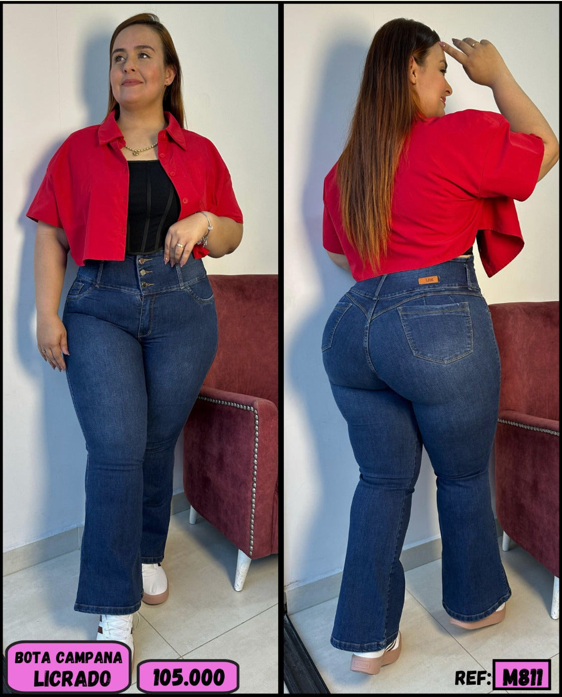 JEANS BOTA CAMPANA TALLA PLUS TELA STRECH REF:M811